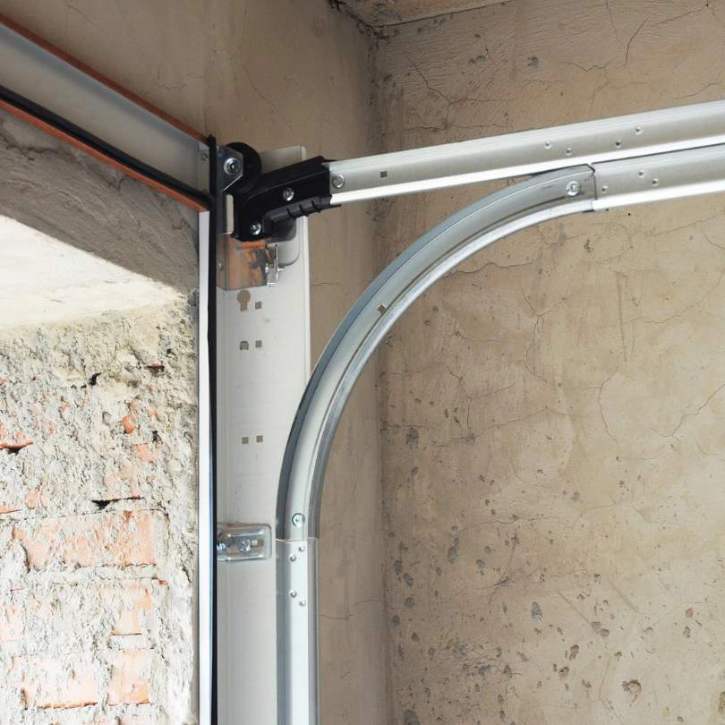 Garage door track, roller and support bracket