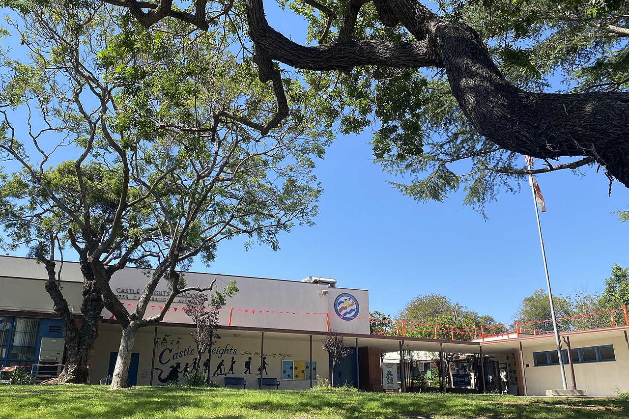Castle Heights School exterior and grounds at 9755 Cattaraugus Avenue.