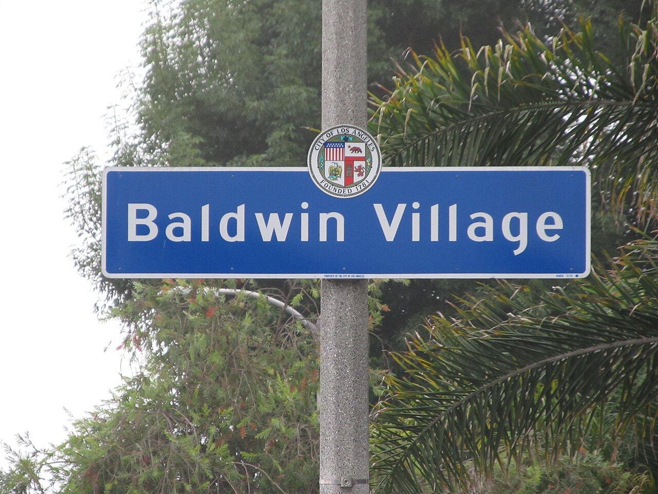 Baldwin Village neighborhood sign in Los Angeles.