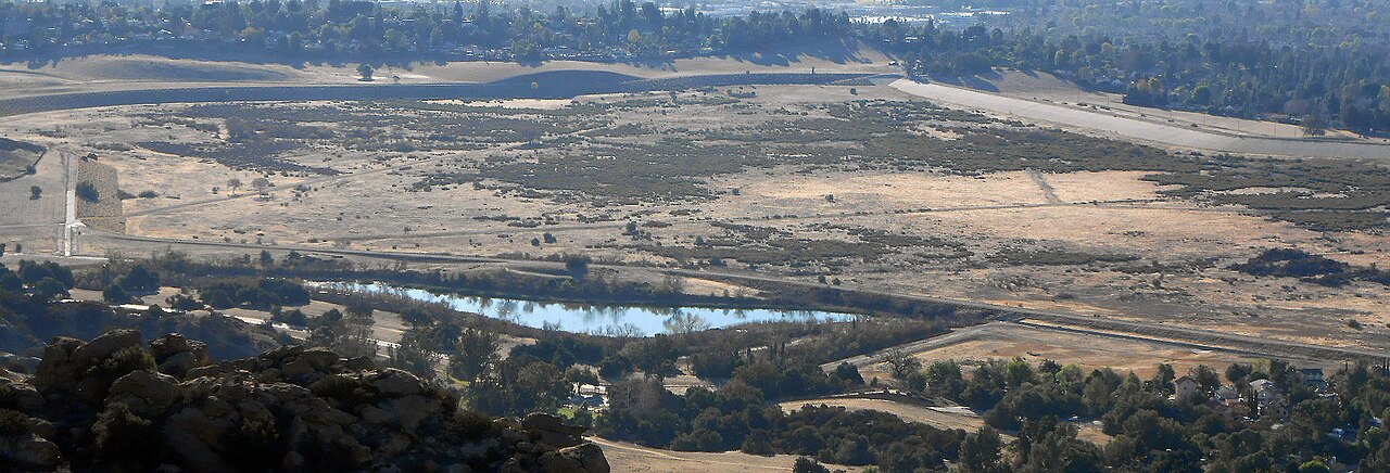 Chatsworth Nature Preserve and Ecology Pond viewed from the Simi Hills, February 2014.