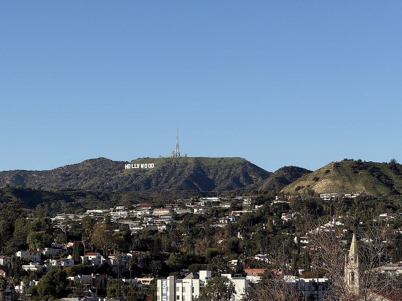 Hollywood Hills neighborhoods and Hollywood Sign, viewed from Barnsdall Art Park.