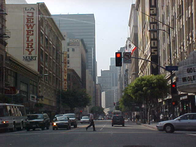 Street-level view along Seventh Street in the Jewelry District, looking west toward the Financial District.