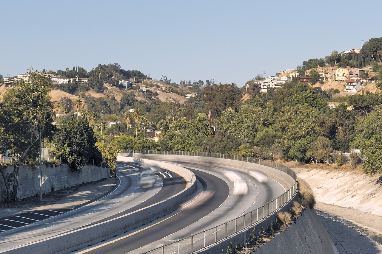Montecito Heights hills and homes viewed across the Arroyo Seco Parkway.
