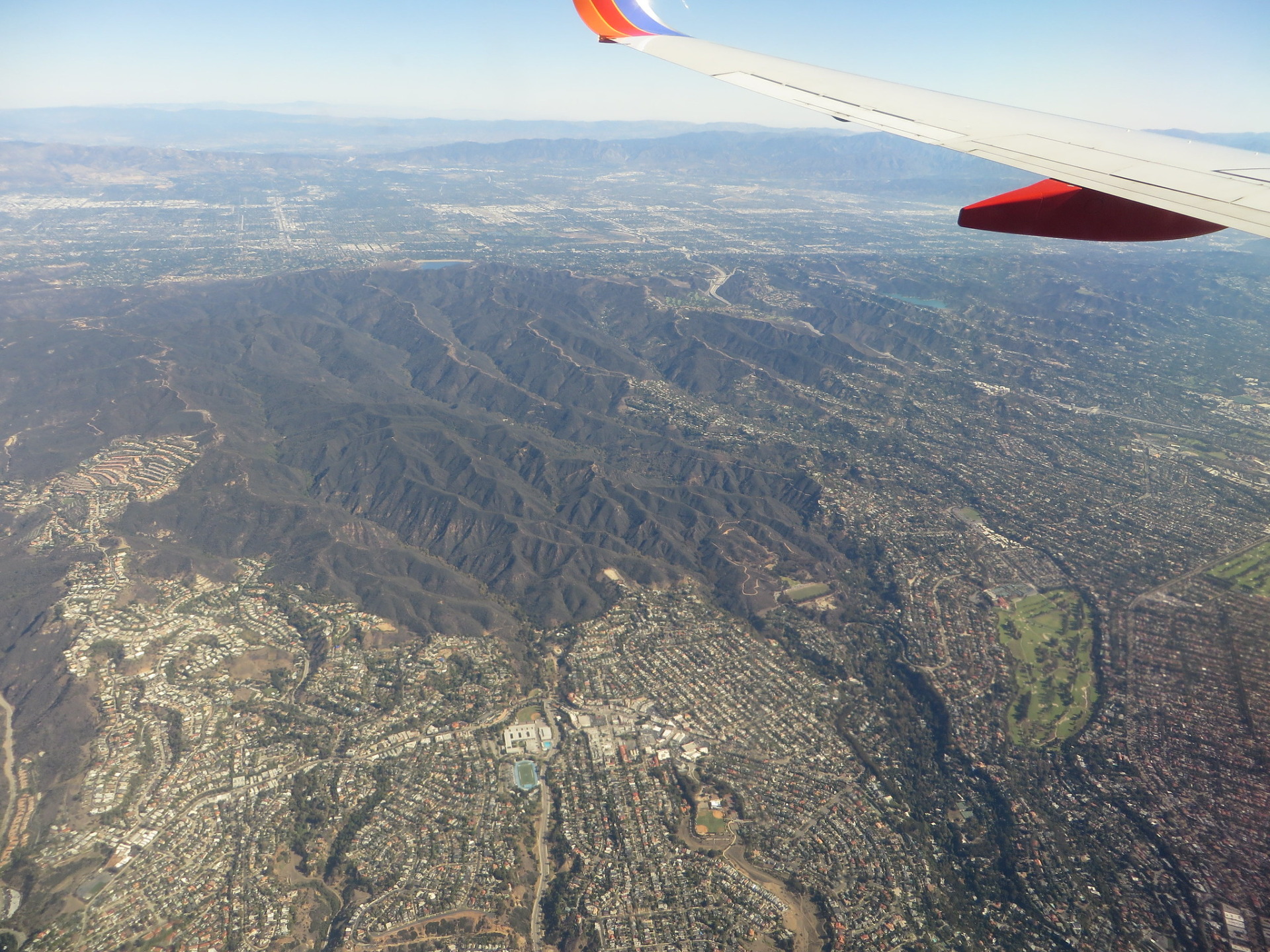 Historical aerial view of Pacific Palisades and surrounding terrain
