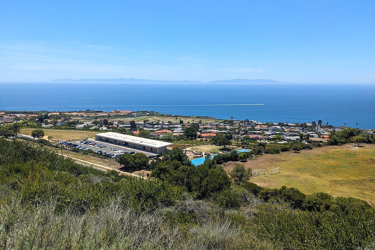 Ladera Linda Park and coastal neighborhoods with the Pacific Ocean beyond.