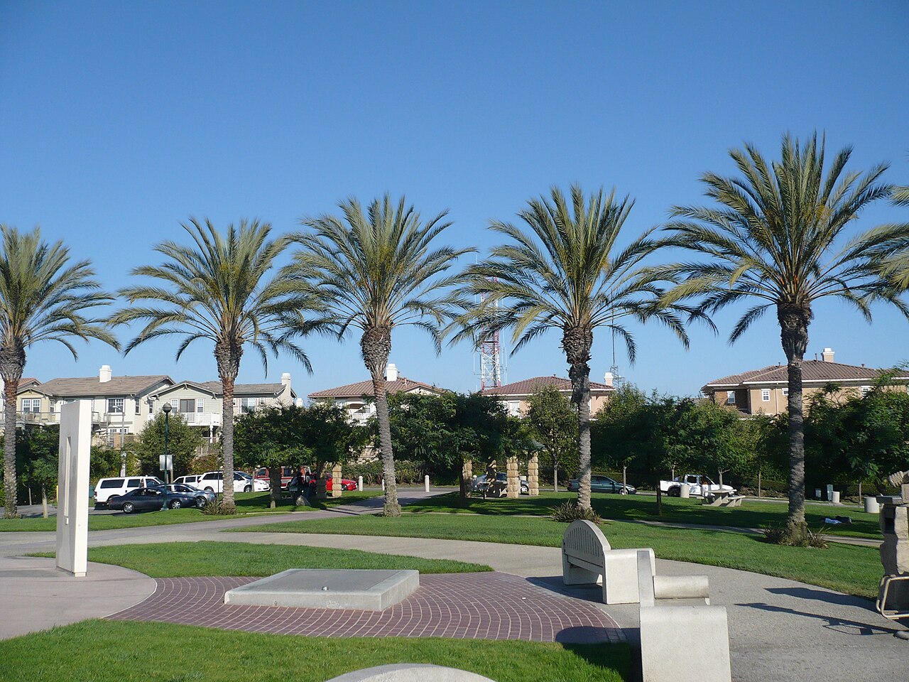 Palm-lined Hilltop Park in Signal Hill.