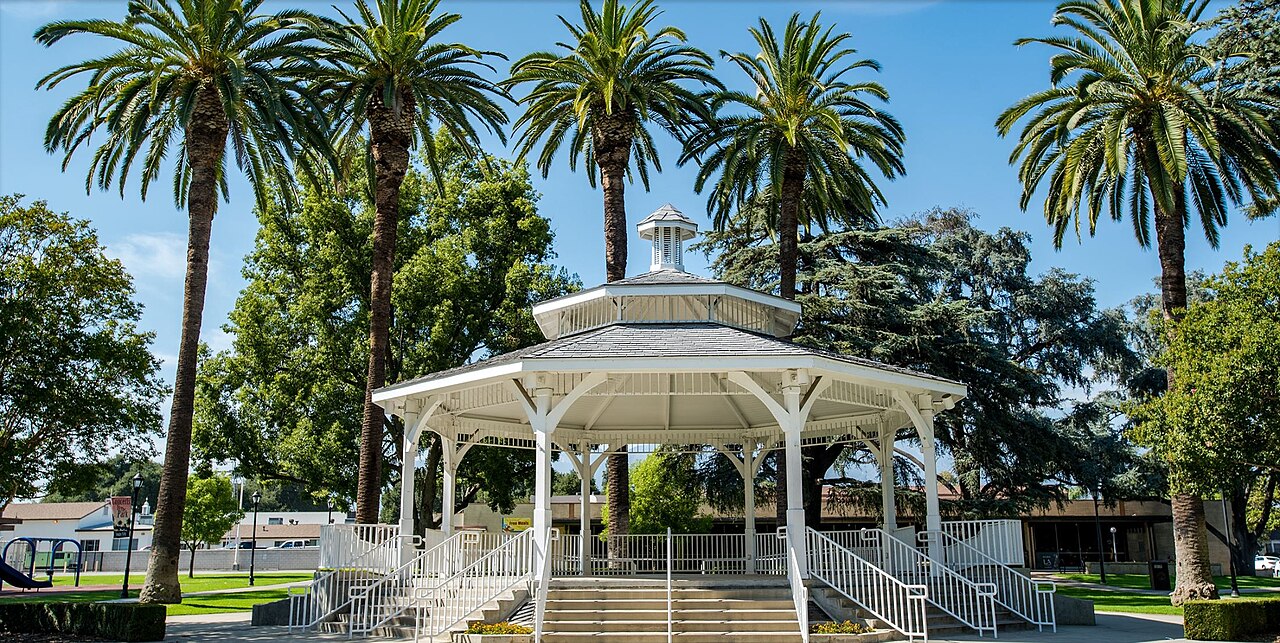 Temple City Park gazebo and palm-lined grounds.